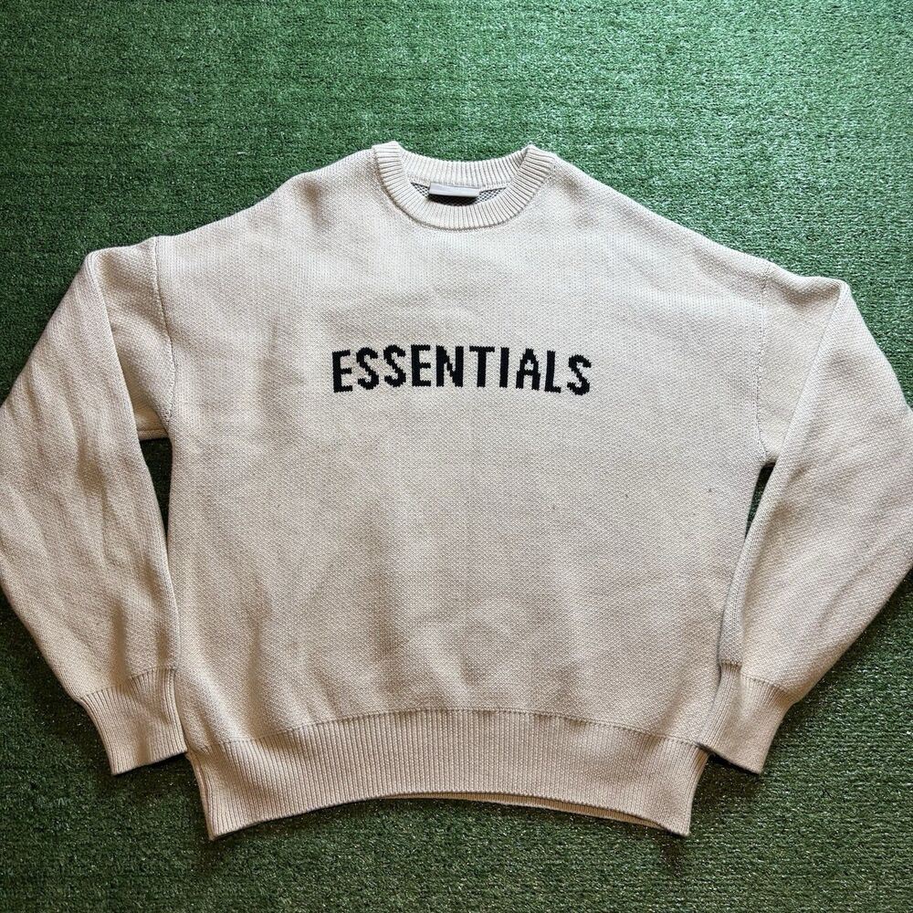 Essentials Fear Of God Cream Knitted Cotton & Polyester Pullover Sweater Mens XL